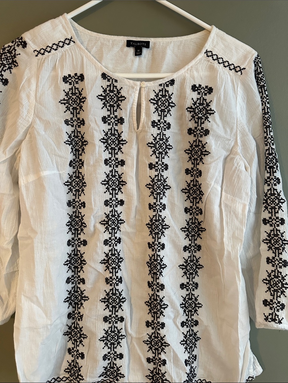 Talbots White Peasant Tunic with Black Embroidery - Picture 3 of 5